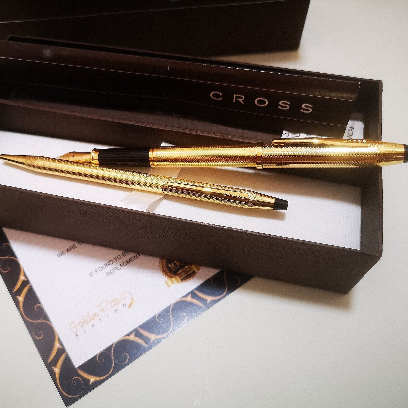 24k Gold Plated Shiny Cross Executive Ball Point Writing Pen & Pencil Set  Gift