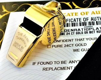 24K Gold Plated Acme Thunderer 60.5 Professional Football Rugby Referee Whistle