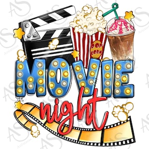 Movie night png sublimation design download, cinema png, popcorn design png, movie png, sublimate designs download