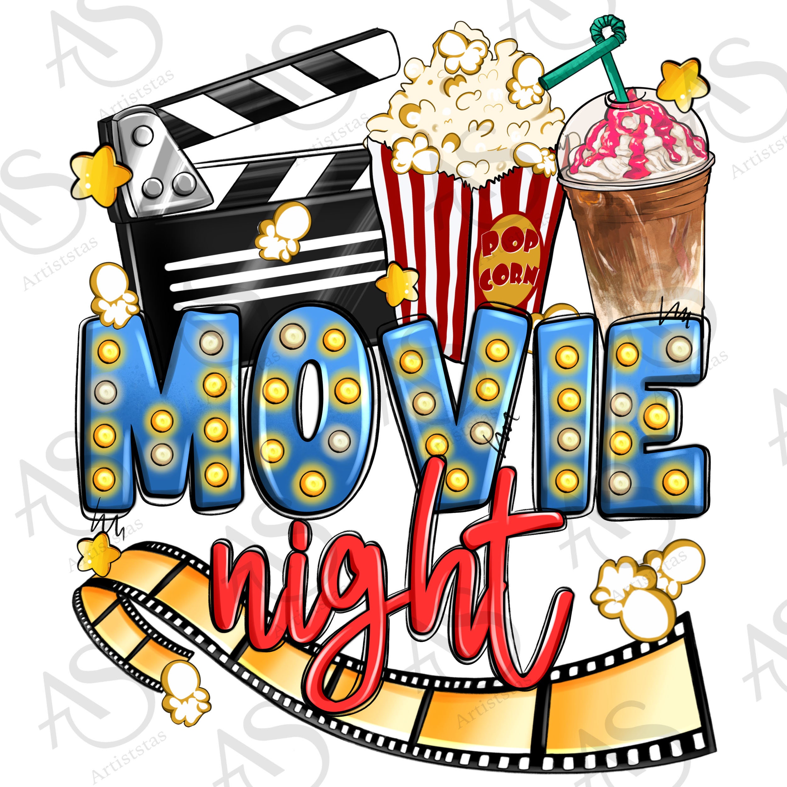 Movie Night Png Sublimation Design Download, Cinema Png, Popcorn Design ...