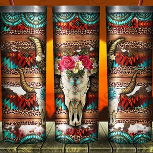 Western Bull Skull Tumbler Png Design De Sublimação, 20oz Skinny Tumbler Png, Gemstone Bull Skull Tumbler Png, Western Tumbler Png Downloads