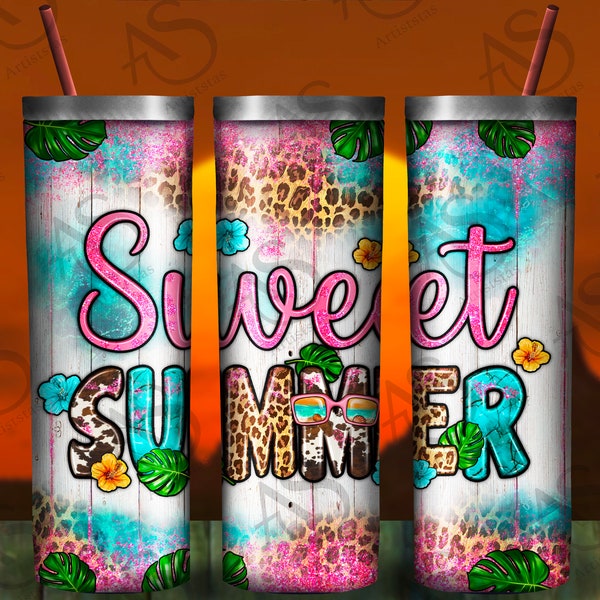 Leopard And Glitter Sweet Summer Time Tumbler Png, Sweet Summer Time With Flower Tumbler Png, Summer Tumbler Png Digital Downloads