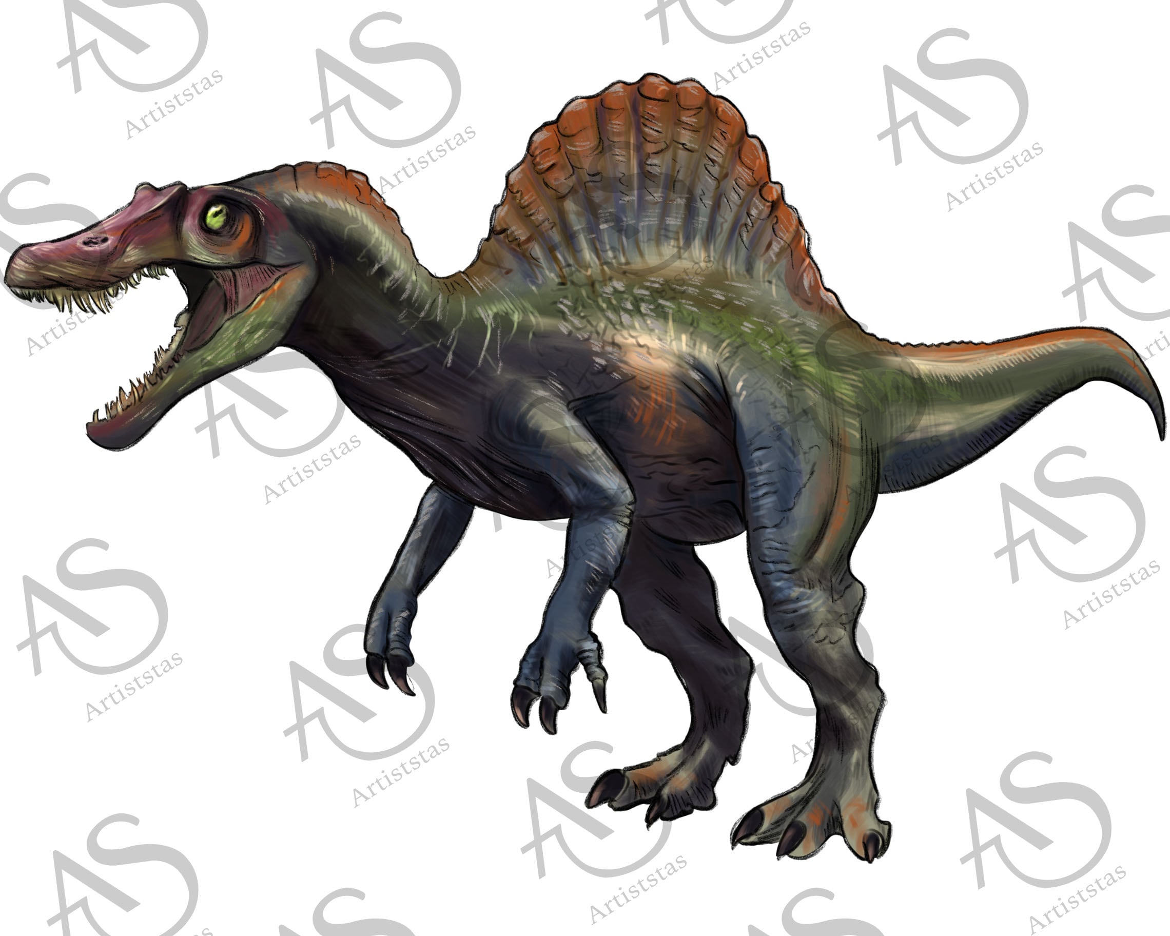 Spinosaurus Png Sublimation Design, Hand Drawn Spinosaurus Png, Spinosaurus Portrait Png, Dinosaur Png, Animal Png Digital Downloads