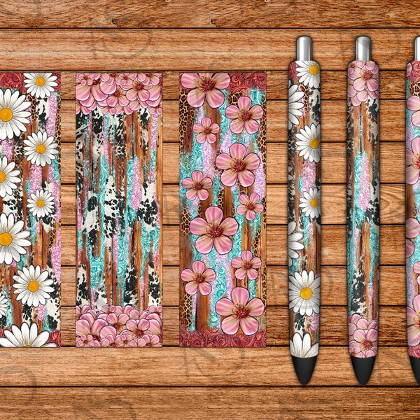 Easter Spring Flower Pen Wraps Png Sublimation Design, Easter Glitter Pen Wrap Png, Tooled Leather Easter Pen Wrap Png Digital Downloads