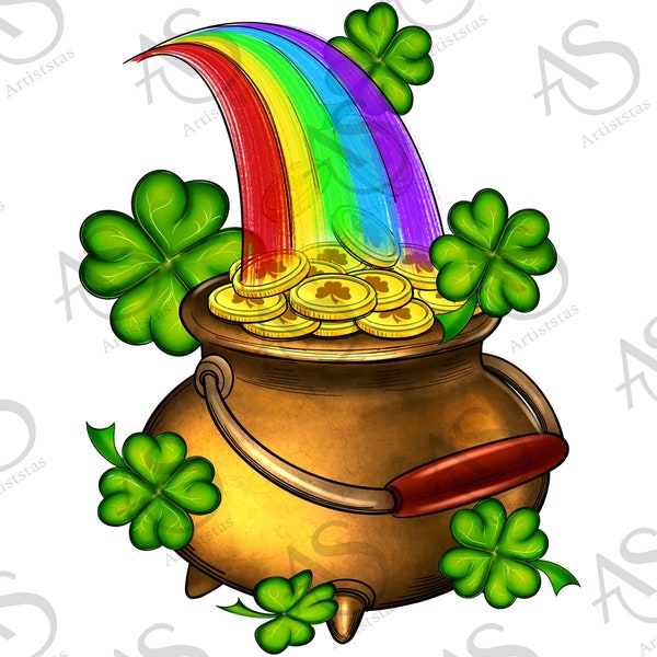 St. Patricks Day Pot Of Gold Rainbow Shamrock Png Sublimation Design, St. Patricks Png Sublimation, PNG Sublimation Design, Instant Download