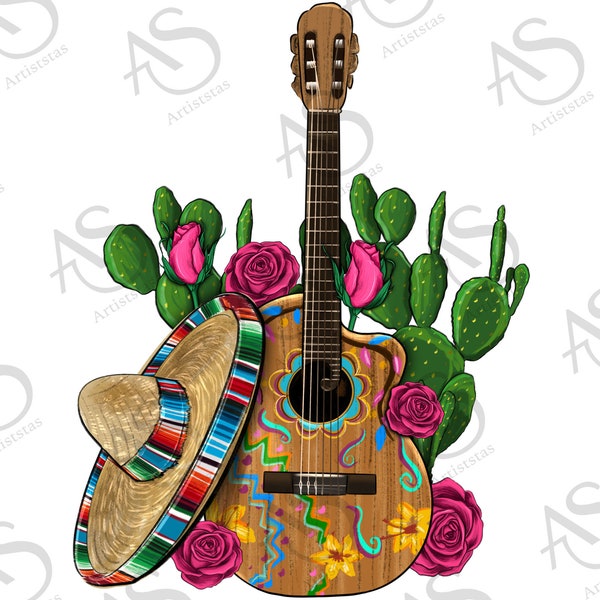 Mexican Sombrero Guitar Rose Cactus Png Sublimation Design,Mexican Rose Png,Mexican Sombrero Guitar Png,Mexican Guitar Png,Rose Cactus Png