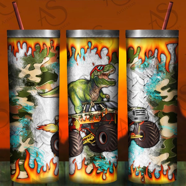 Monster Truck Dinosaur T-Rex Tumbler Png Sublimation Design, Camouflage Monster Truck Png, Extreme Vehicle Png, Monster Png,Digital Download