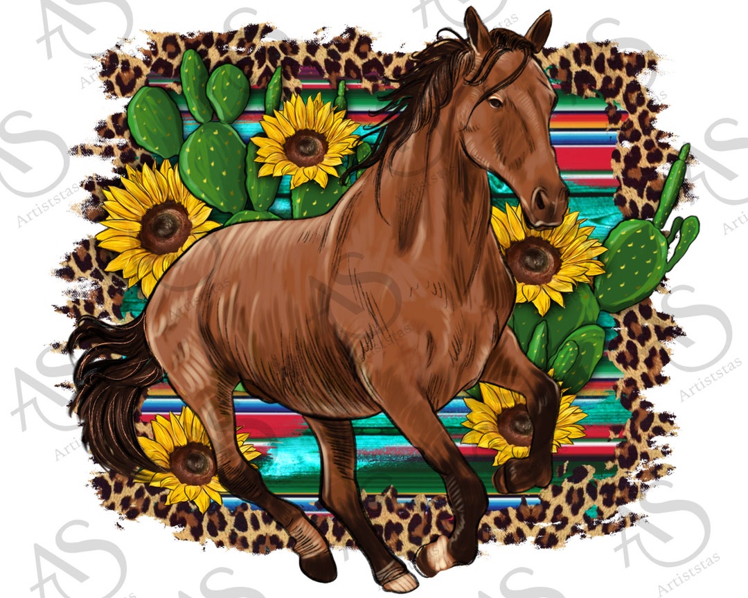 Western Horse Cactus Background Png Sublimation Design Etsy