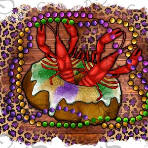 Mardi Gras King Cake Crawfish Png Sublimation Design, Mardi Gras Png, Mardi Gras Leopard Background, Png Sublimation Design,Instant Download