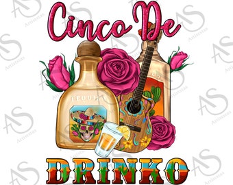 Cinco De Drinko Png Sublimation Design, Drinko De Cinco Png, Tequila und Sombrero Gitarre Png, Sombrero Cinco De Drinko Png, Digital Downlod