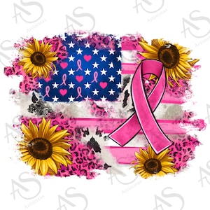 Breast Cancer American Flag with sunflowers png, Breast Cancer png, American png, Cancer Awareness png, sublimate designs download