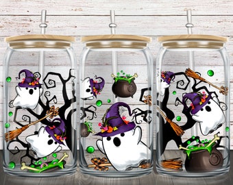 Halloween Ghost Witch Libbey Glass Png Sublimation Design, 16oz Libbey Glass Png, Happy Halloween Png, Halloween Libbey Glass Png  Download