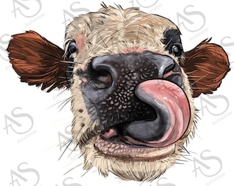 Cow PNG Sublimation Design,Western Cow Png, Cow Clipart,Vache dessinée à la main png,Portrait de vache png,Western Design Cow Png, Téléchargement numérique