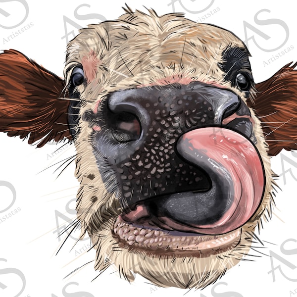 Cow PNG Sublimation Design,Western Cow Png, Cow Clipart,Vache dessinée à la main png,Portrait de vache png,Western Design Cow Png, Téléchargement numérique