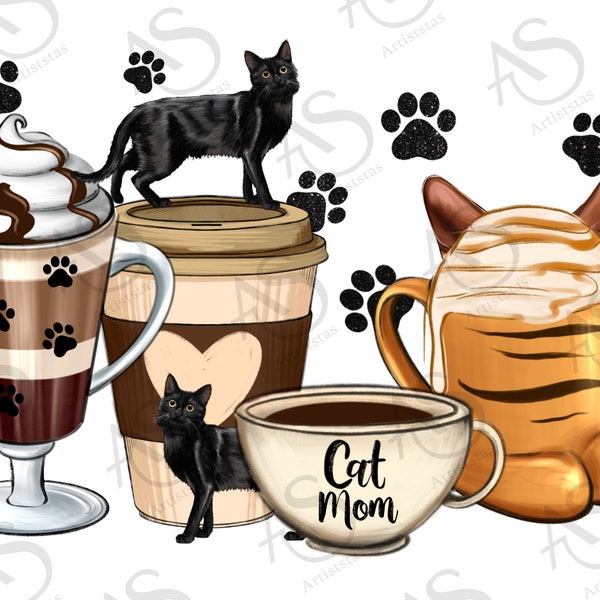 Cat Mom Coffee Cups Png Sublimation Design, Coffee Cups Png, Cat Mom Png, Cat Mom Coffee Cups Png, Animal Coffee Cups Png, Digital Download