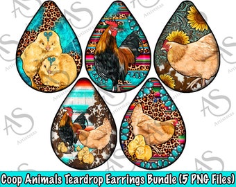 Coop Animals Teardrop Boucles d’oreilles Png Sublimation Design Bundle,Western Teardrop Boucles d’oreilles Png, Western Coop Animals Teardrop Png Téléchargements