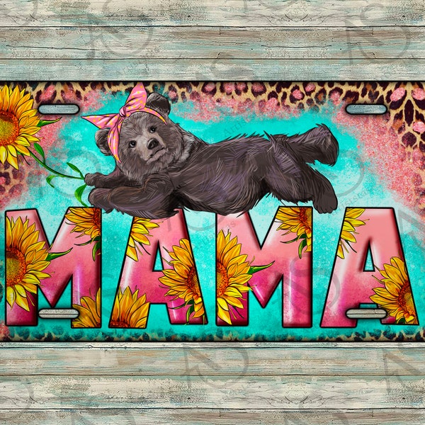 Western Mama With Baby Bear License Plate Png, Mother's Day Png, Mama License Plate Png, Baby Bear Png, Weswtern License Plate Png, Download