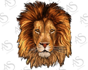 Lion Png Sublimation Design, Hand Drawn Lion Face Png, Lion Portrait Png, Lion Clipart Png, Animal Portrait Png Digital Downloads