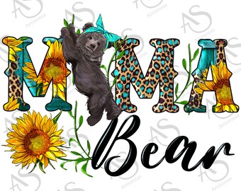 Blue Bandana Mama Bear With Cute Bear PNG Sublimation Design Download, Mama Bear Png, PNG Sublimation Designs Download, Instant Download
