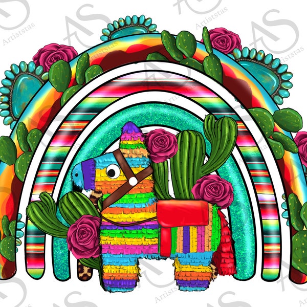 Mexican Pinata Rainbow Png Sublimation Design,Cinco de Mayo Rainbow Png,Pinata Rainbow Clipart,Fiesta Png,Serape Gemstone Cactus Rainbow