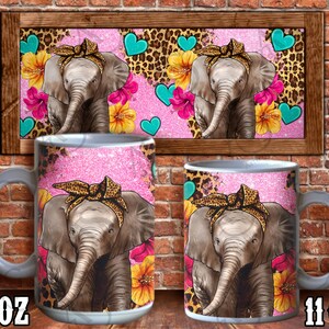 Baby Elephant Mug 11 Oz 15 Oz Png, Elephant Mug Png,Leopard Elephant Mug Png,Animal Mug Png,Leopard Elephant Mug Png Digital Downloads