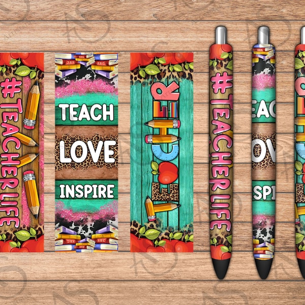 Teacher Pen Wrap Png Sublimation Design, Books And Apples Pen Wrap Png, Teacher's Day Png, Western Teacher Pen Wrap Png Digital Downloads