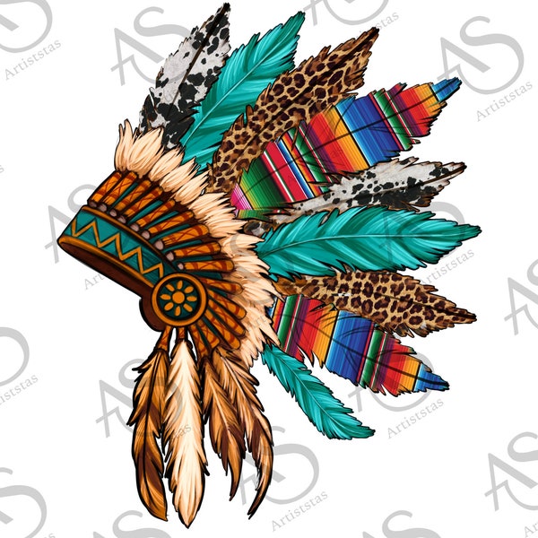 Leopard Serape Cowhide Indian Headdress Png Sublimation Design, Western Headdress Png, Serape Headdress Png, Png Sublimation Design Download