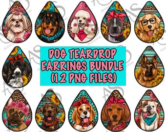 Dogs Earrings Bundle Png Sublimation Design, teardrop earrings png, Floral And Glitter Dog Png, Sunflowers Dogs Bundle Png Digital Downloads