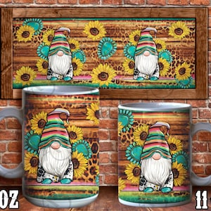 Western Gnomes Sunflowers Gemstones Leopard Wooden Serape 11 Oz and 15 Oz Mug Png, Western Gnomes 11 Oz and 15 Oz Mug Png, Digital Download