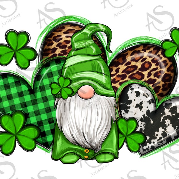 St. Patricks Day Gnomes with Hearts Png Design, Irish Gnome Png,Gnomes with Hearts Png,Western Hearts Png,Shamrock Png,Digital Download