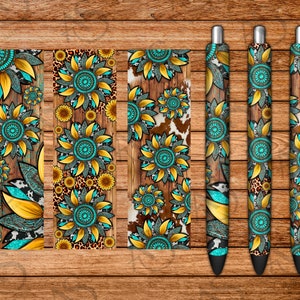 Western Gemstone Sunflower Pen Wraps Png Sublimation Design, Western Pen Wraps Png, Sunflowers Pen Wrap Png, Cowhide Pen Wraps Png Downloads