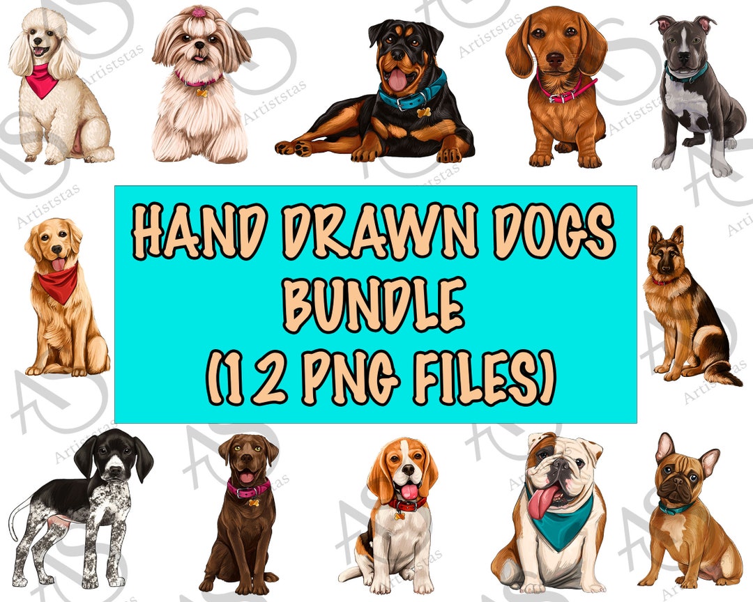 Hand Drawn Dogs Bundle Png Sublimation Design, Dog Portrait Png, Dogs ...