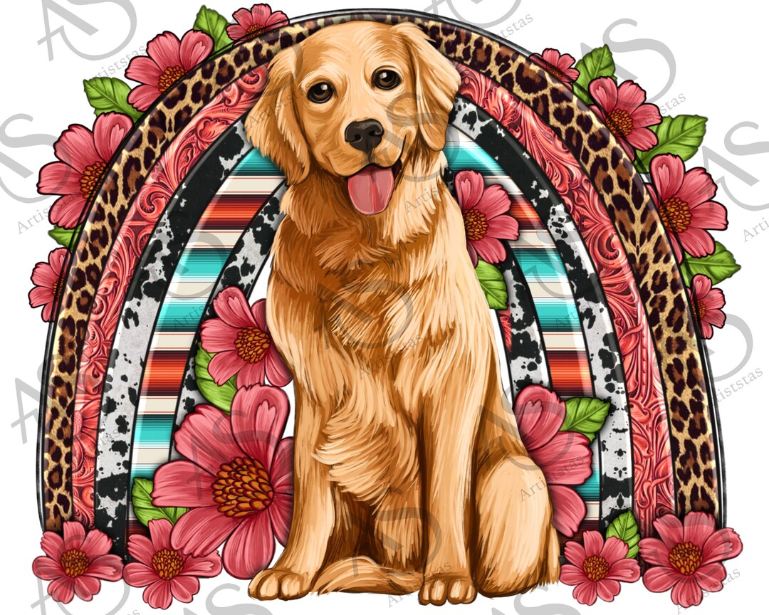 Golden Retriever Pink Floral Rainbow Png Sublimation Design Download ...