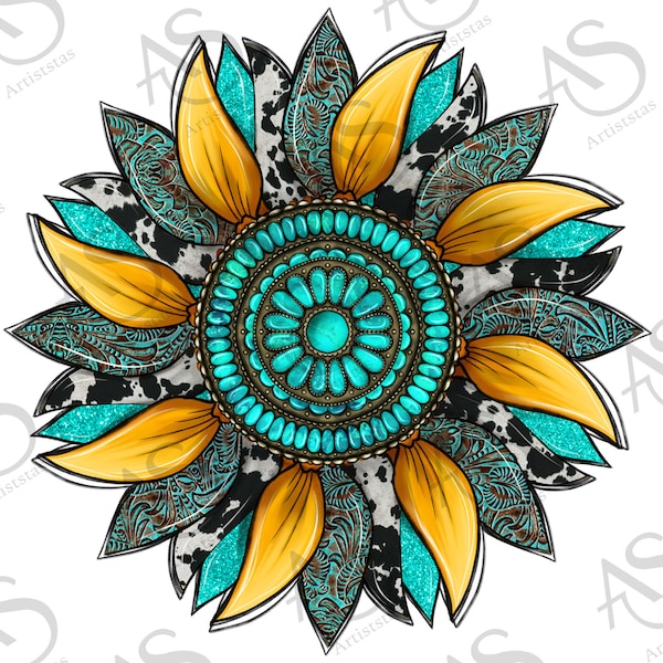 Gemstone Cowhide Sunflower Png Sublimation Design, Sunflower Png, Western Sunflower Png, Png Sublimation Design, Digital Download