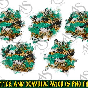 Cowhide Leopard Png Patch Bundle (5PNG) Sublimation Design, Cowhide Patches Png, Western Patches, Leopard Patches Png, Digital Downloads