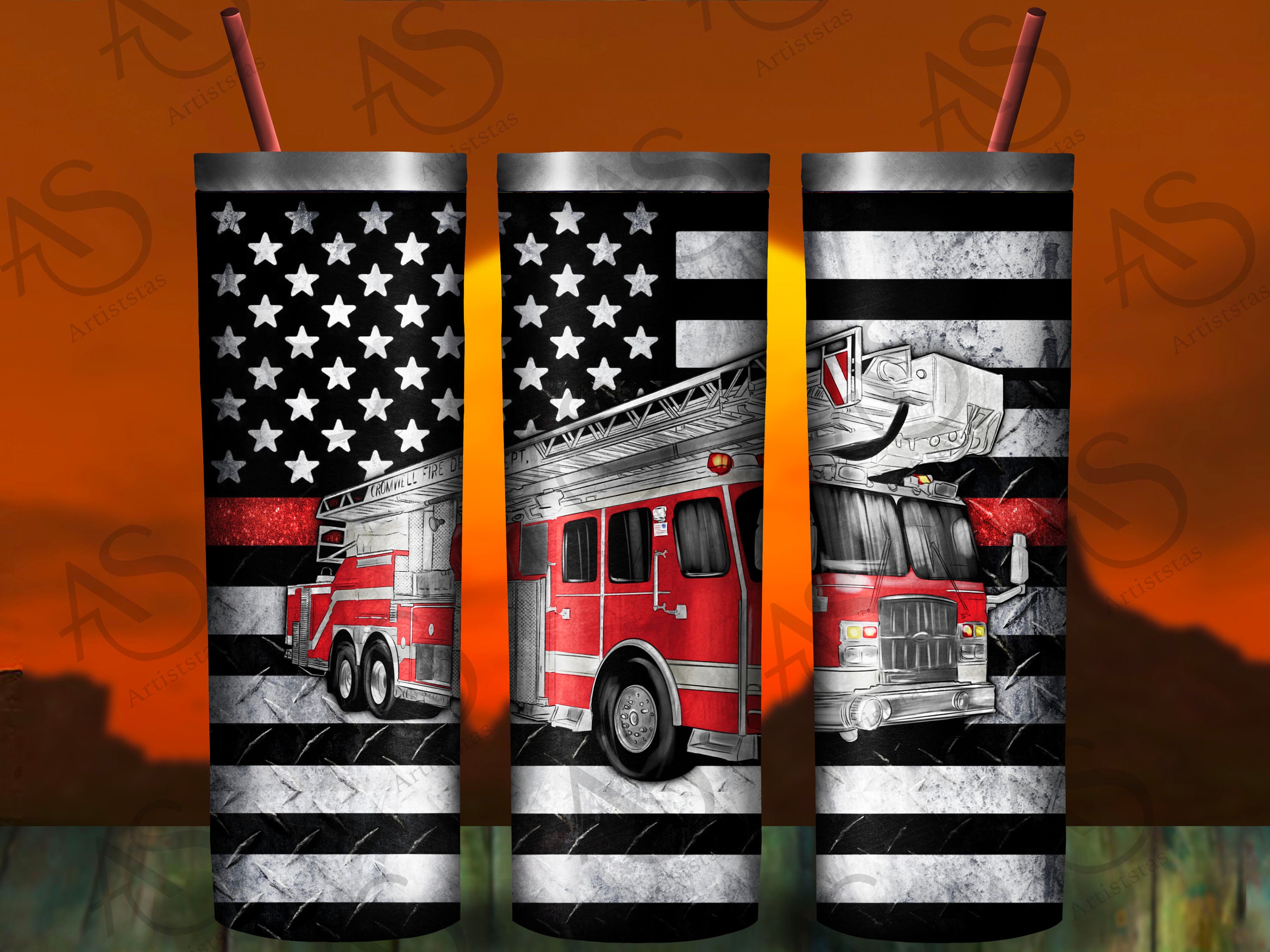 Thin Red Line American Flag Fire Truck Tumbler Firefighter - Etsy