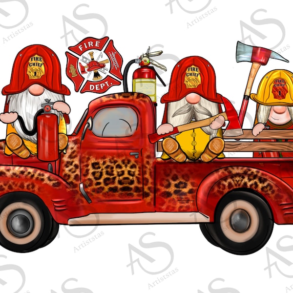 Firefighter gnomes truck png sublimation design download, Firefighter life png, Firefighter png, Firefighter gnomes png, sublimate download