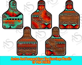 Western Aztec And Leopard Cow Tag Boucles d’oreilles Png Sublimation Design Bundle, Western Cow Tag Boucles d’oreilles Png, Aztec Cow Tag Boucles d’oreilles Png Téléchargements