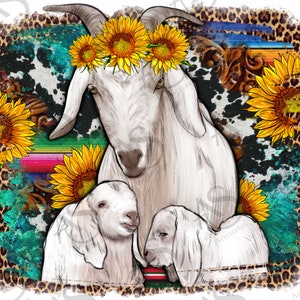 Famiglia di capre con girasole e sfondo occidentale Png, famiglia di capre png, design di capra occidentale, png di girasole, design a sublimazione, download digitale