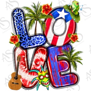 Puerto Rico love png sublimation design download, Puerto Rico flag png, Puerto Rico png, western love png, sublimate designs download