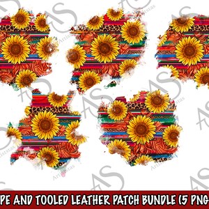 Sunflower Serape Png Patch Bundle (5PNG) Sublimation Design, Serape Patches Png, Leopard Patches, Sunflower Patches Png, Digital Downloads