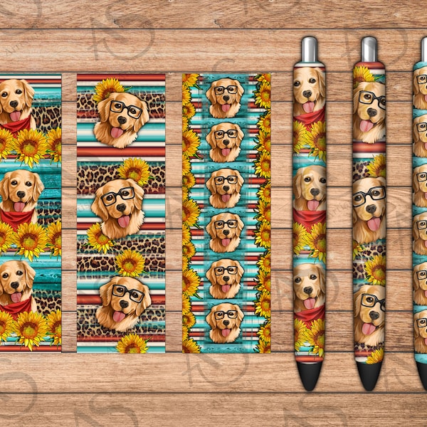 Golden Retriever Pen Wrap Png, Sunflower And Serape Retriever Pen Wrap Png, Animal Pen Wrap Png, Golden Retriever Png Digital Downloads