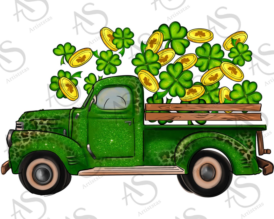 St. Patricks Day Truck Shamrock Gold Png Sublimation Design, St ...