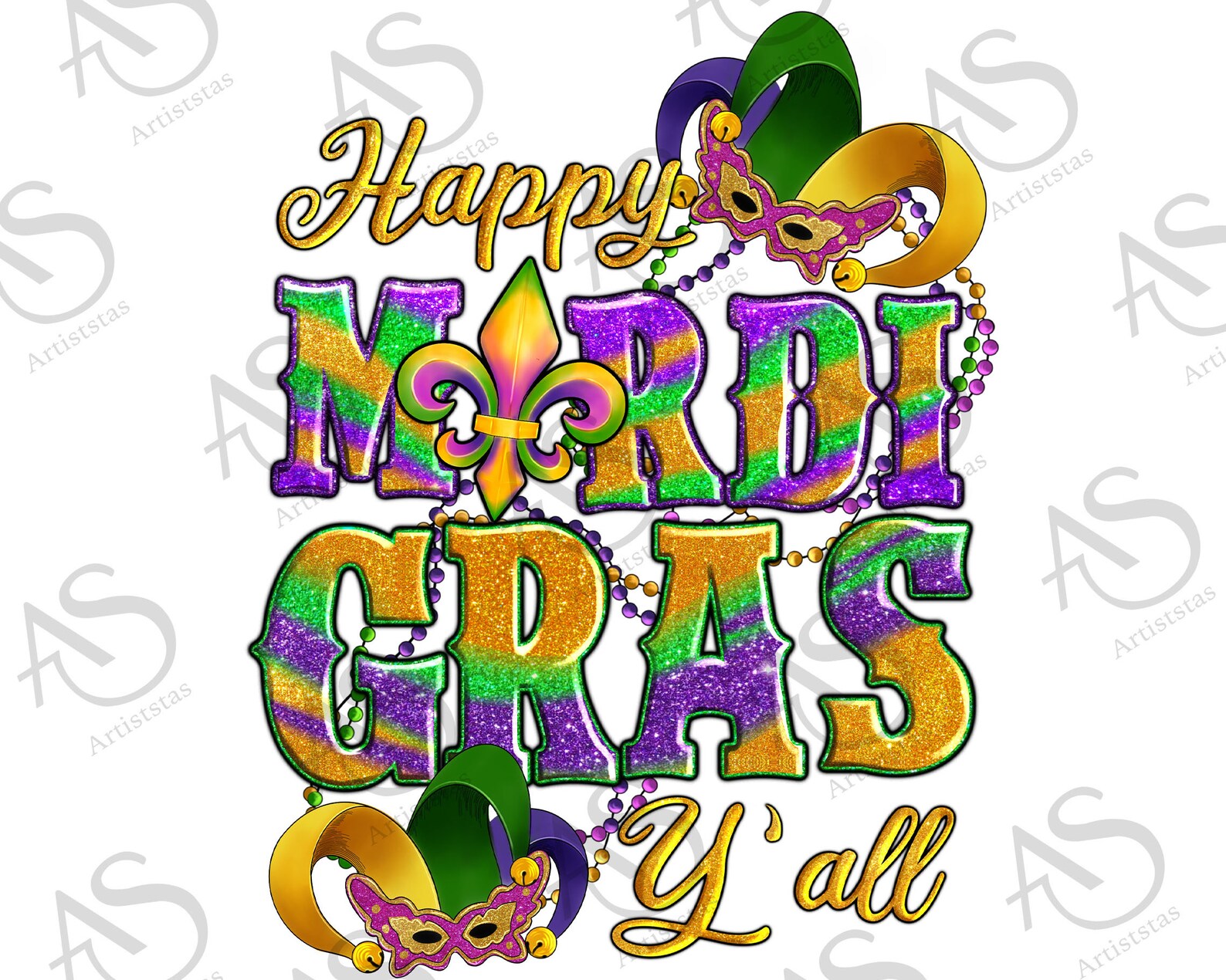 Happy Mardi Gras Y'all Png Mardi Gras Sublimation Design Etsy