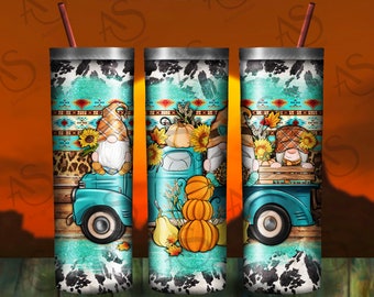 Western Fall Truck Gnomes Tumbler Png Sublimation Design, Fall Tumbler Png, Pumpkin And Sunflowers Tumbler Png, Gnome Png, Digital Download