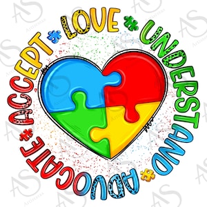 Autism Awareness puzzle heart love understand advocate accept png, Autism Awareness png, Autism puzzle png, Autism life png,designs download