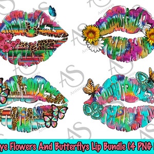 Tie Dye Flowers And Butterflys Lip Bundle Png, Gemstone And Sunflowers Lip Bundle Png, Leopard Lip Bundle Png Digital Downloads