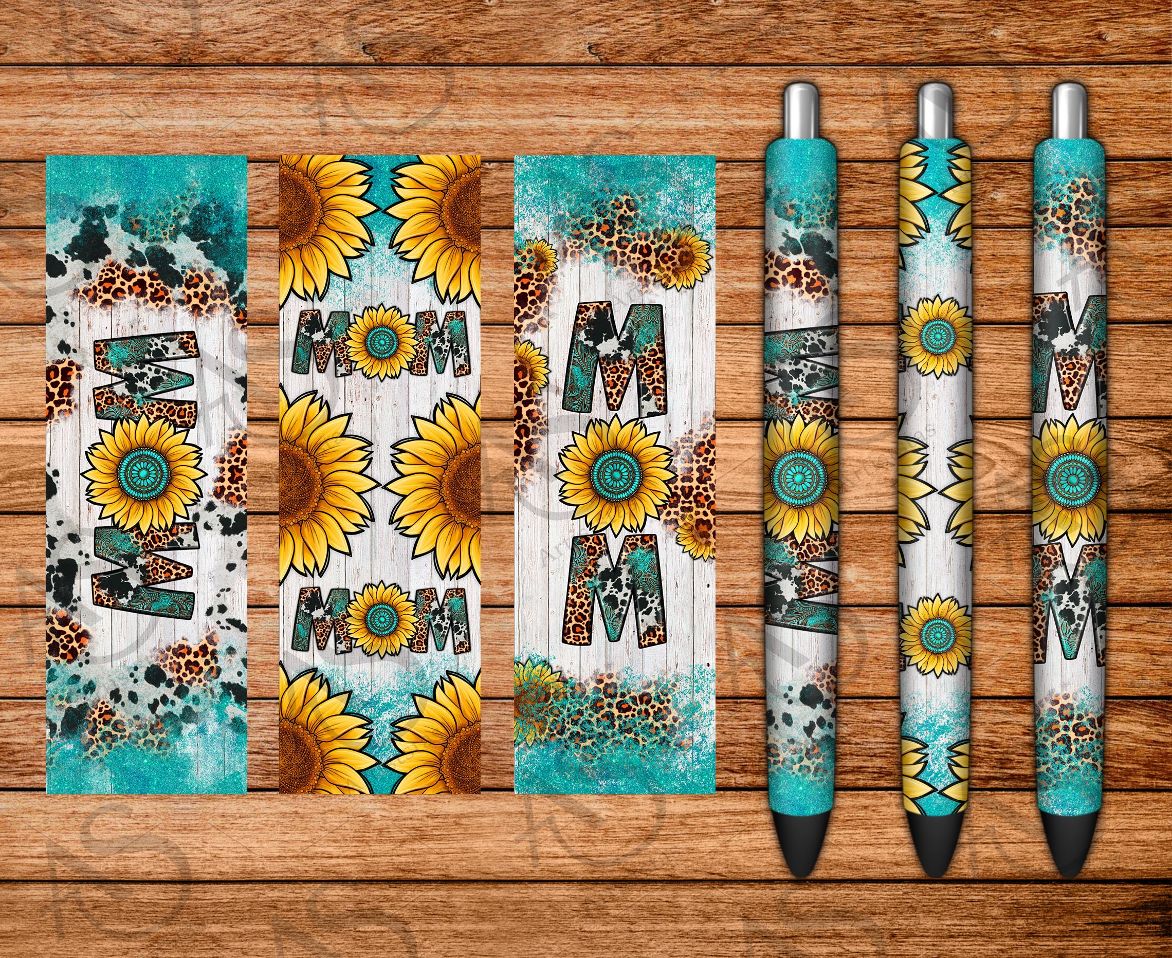Western Mom Pen Wraps Png, Western Pen Wraps Png, Sunflower Mom Pen Wrap Png, Sunflower, Leopard, Turquoise Pen Wrap Png, Digital Download