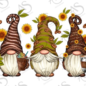 Western Gnomes with Coffee and Sunflowers Png,Coffee Gnomes Png,Sunflower Gnome Png,Gnomes Png,Western Gnome Png,Coffee Png,Digital Download