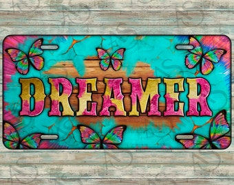 Dreamer With Butterfly And Tie Dye License Plate Png,Butterfly License Plate Png,Tie Dye Butterfly Png,Tie Dye License Plate Png,Download